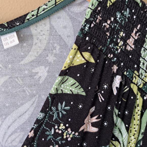 BODEN Jersey Midi Maxi Tea Dress Black & Green Oriental Cascade Floral Print 6 - Picture 7 of 11